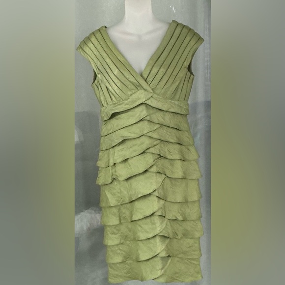 Adrianna Papell Sage Green Shutter Pleat Dress - Picture 1 of 9